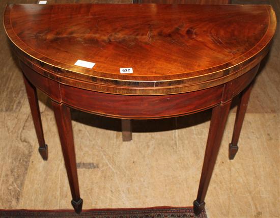 George III inlaid mahogany demi lune card table(-)